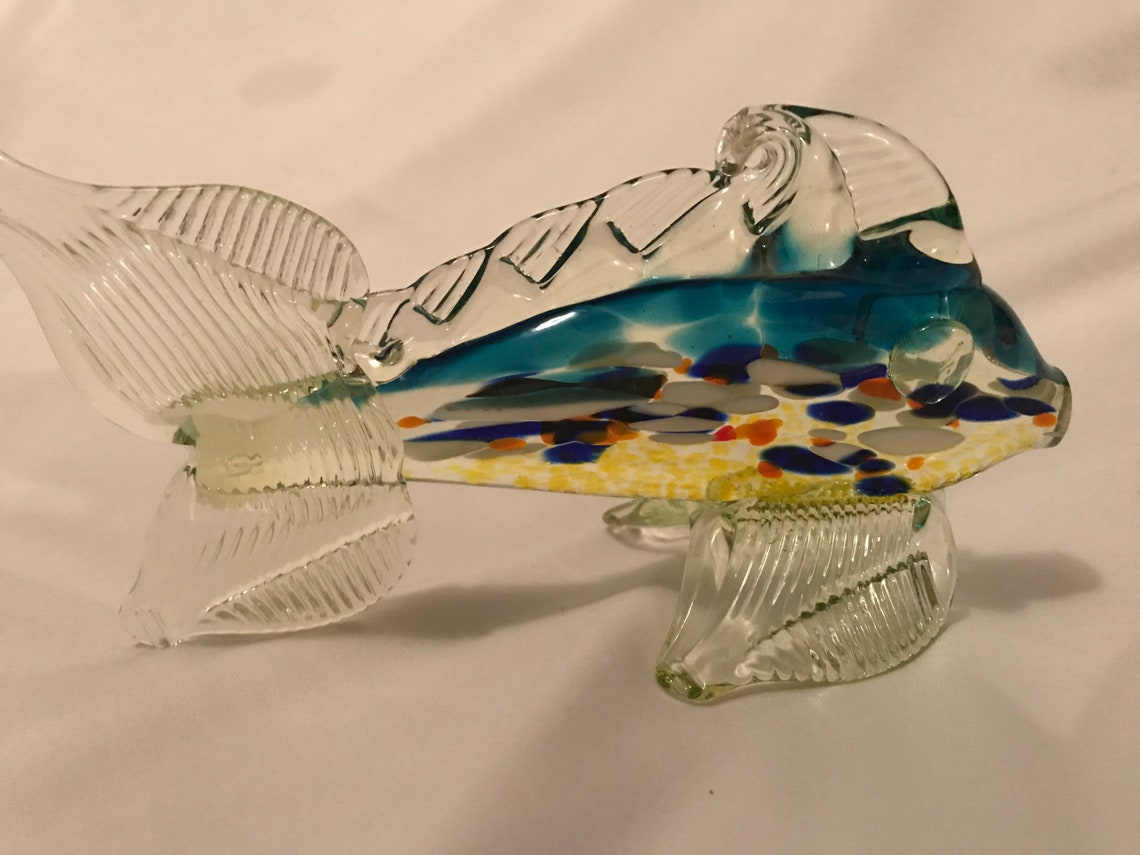 Uranium Glass Mini Fish Tangerine White and Blue Etsy