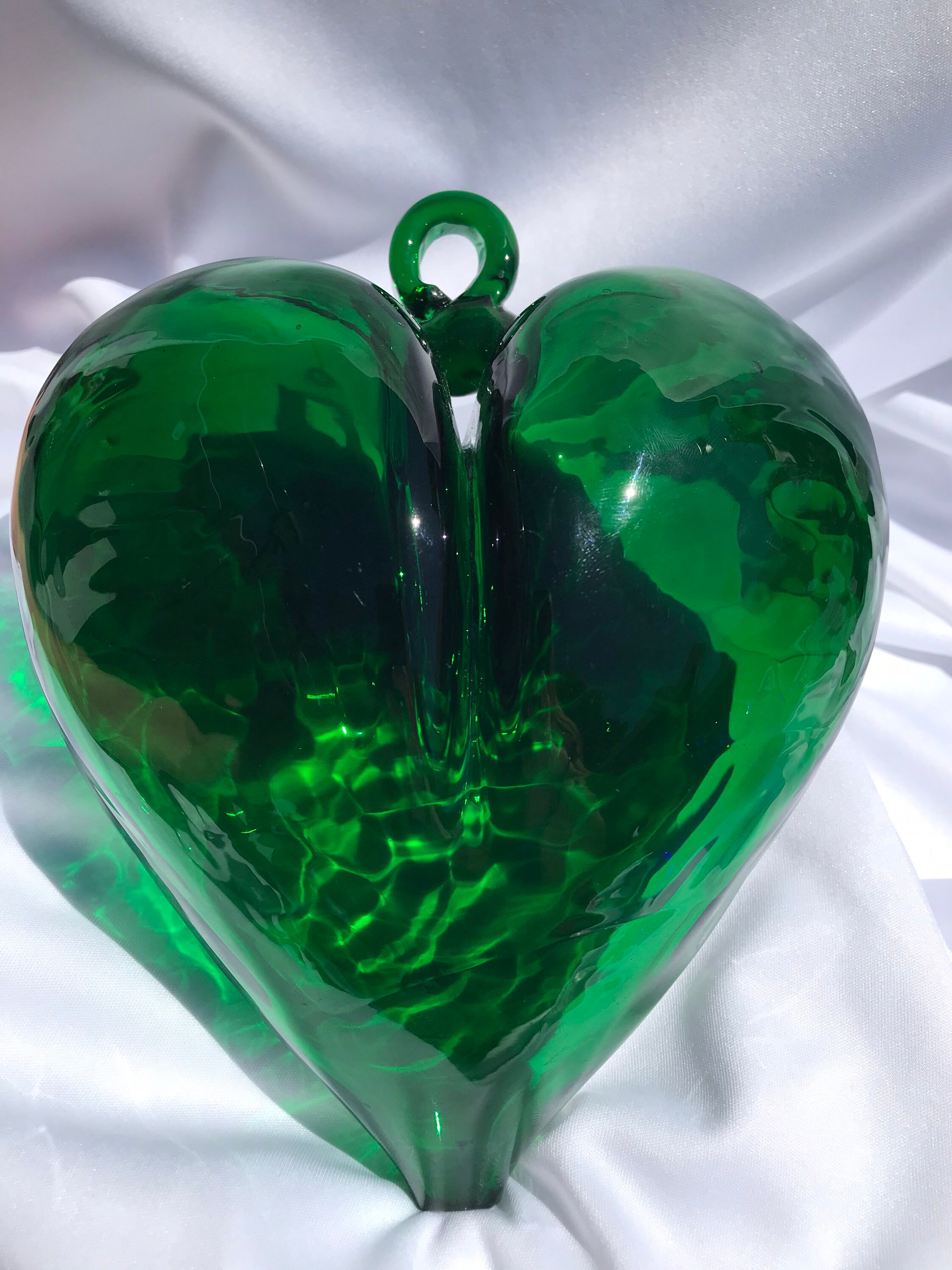 Hand Blown Glass Hearts green W/ Stand Etsy