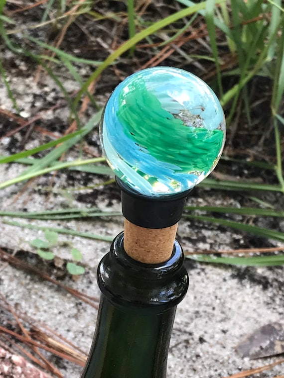 Tappi per bottiglie di vino in vetro soffiato a mano blu, verde lime e  bianco -  Italia