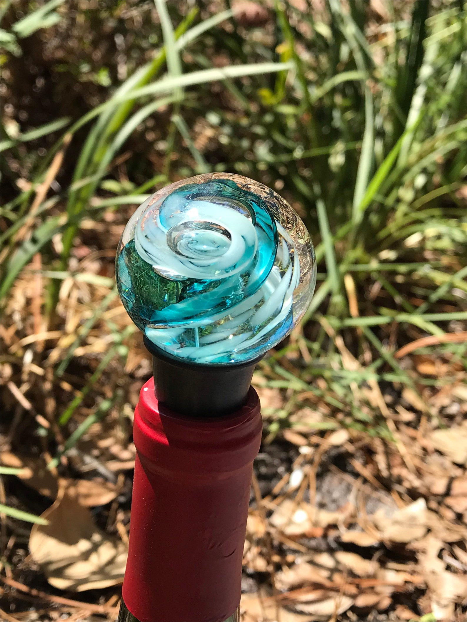 Hand Blown Glass Wine Bottle Stoppers Teal/White Etsy