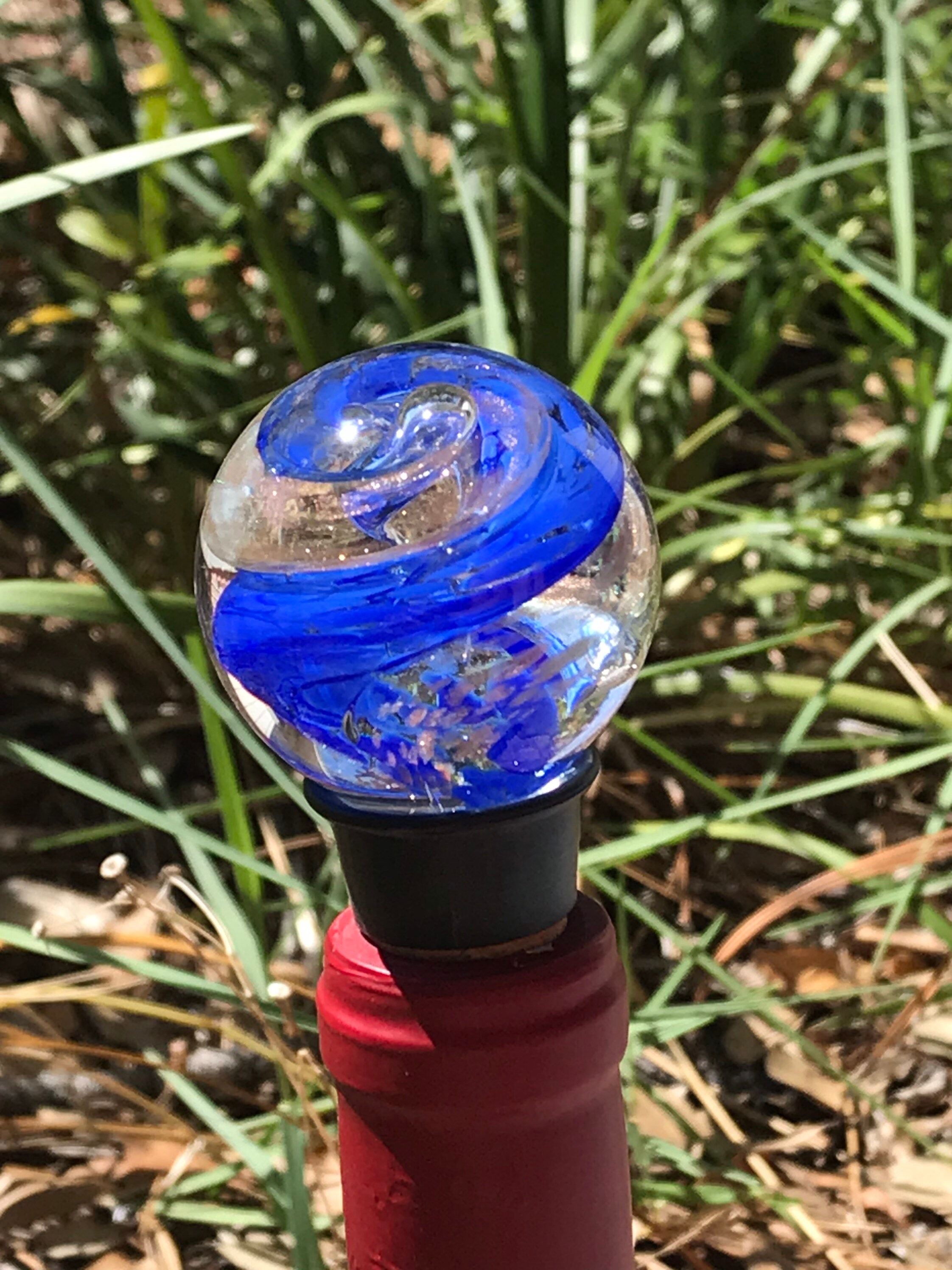 Hand Blown Glass Wine Bottle Stoppers Blue & Copper Sparkles Etsy