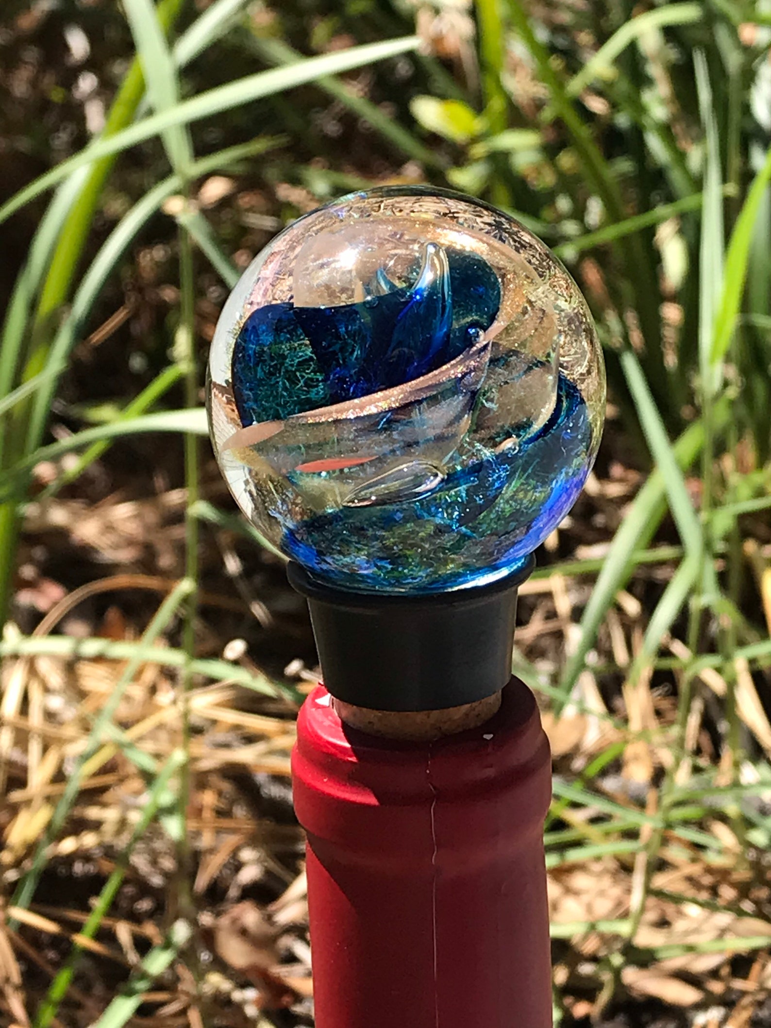 Hand Blown Glass Wine Bottle Stoppers Sparkle Copper/ Cobalt Etsy