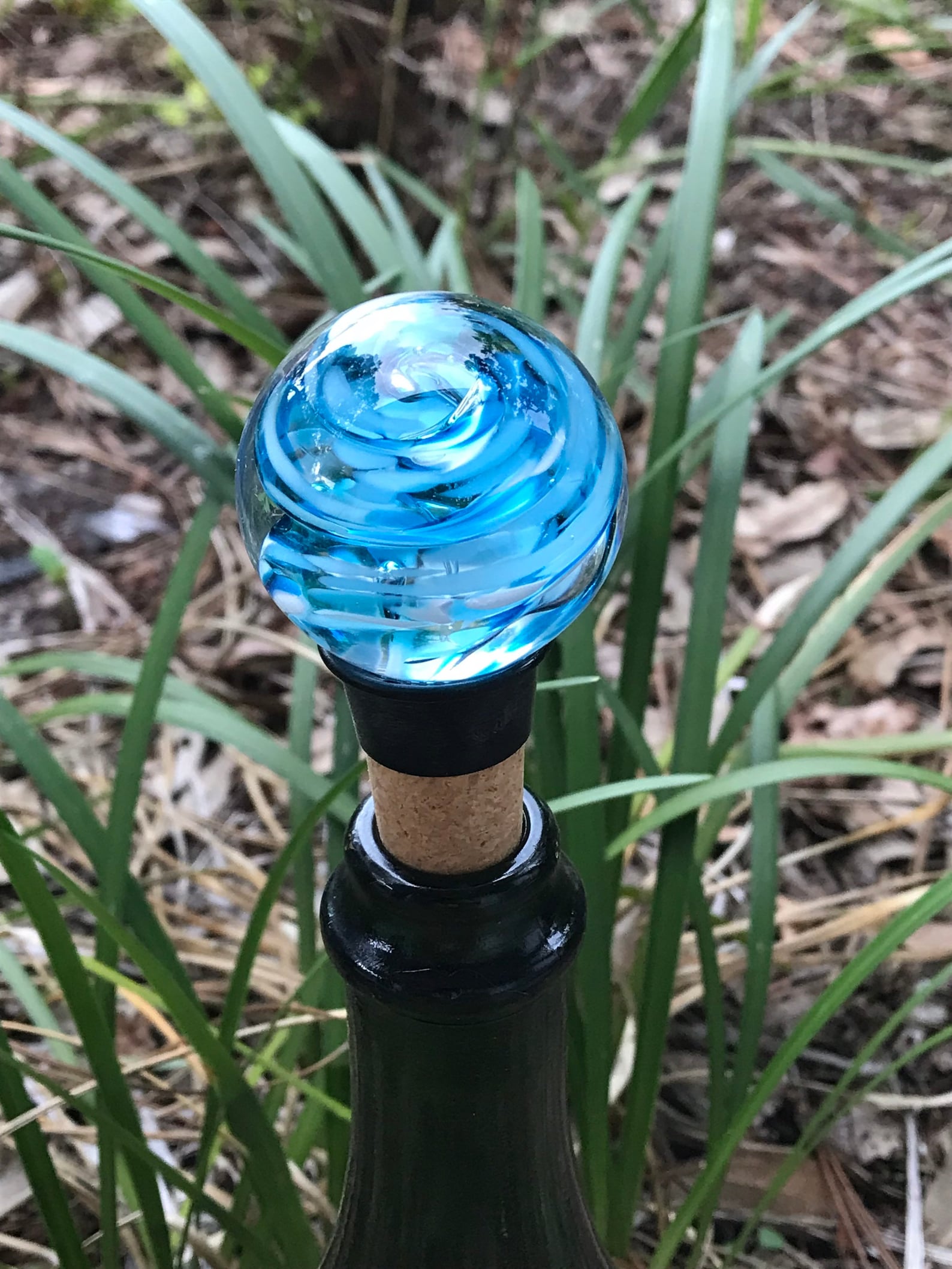 Hand Blown Glass Wine Bottle Stoppers Light Blue & White Etsy