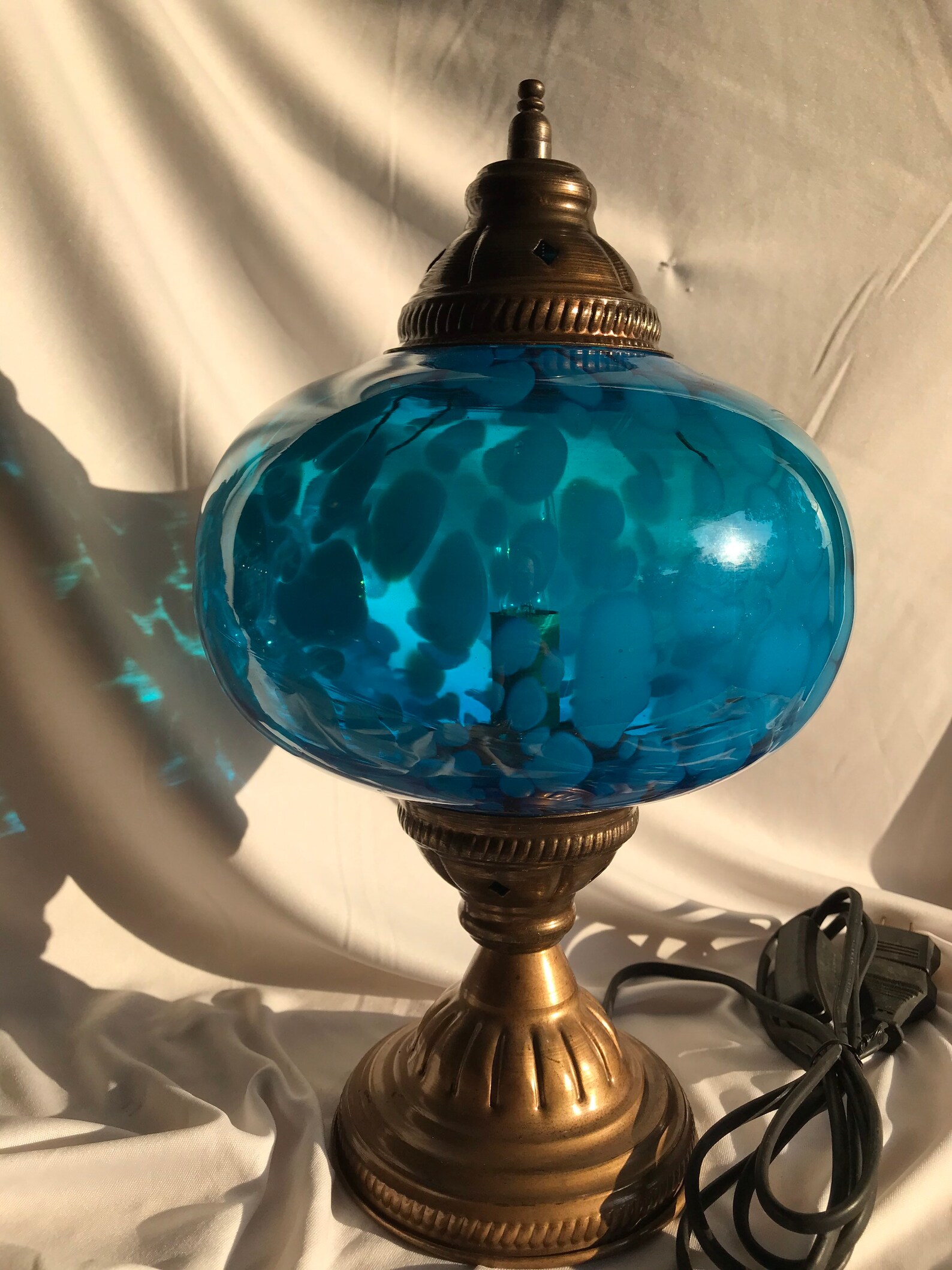 Turkish Lamps With Hand Blown Glass aqua Blue With White Etsy