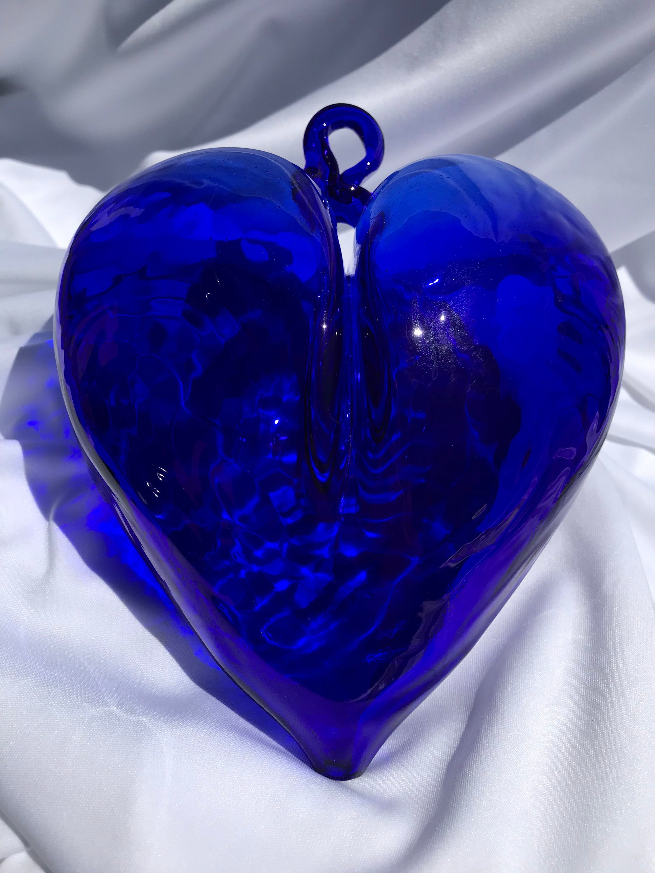 Hand Blown Glass Heart cobalt Etsy
