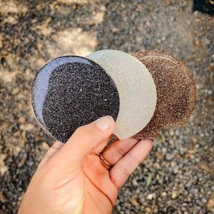 Custom Resin Black White and Gold Glitter Glam Sparkle Print Car Coaster