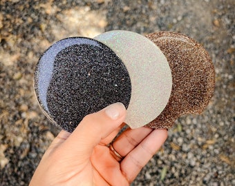 Custom Resin Black White and Gold Glitter Glam Sparkle Print Car Coaster