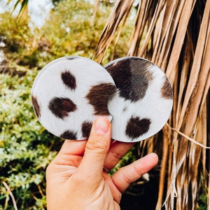 Custom Brown and White Cowhide Cowprint Resin Western Cow Car Coaster