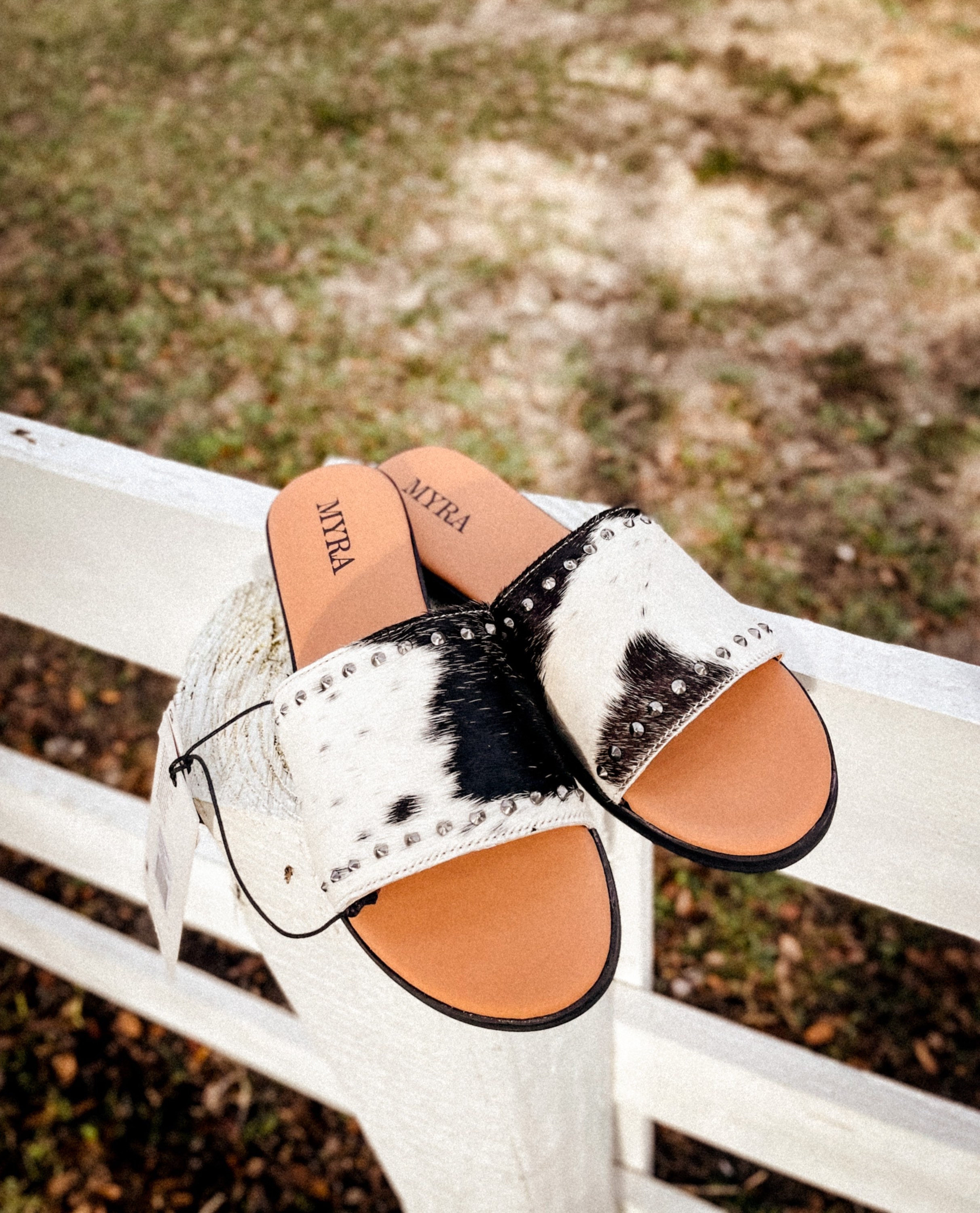 Cowhide slip on sandals sale