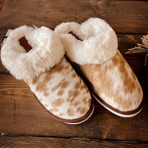 Genuine Cowhide Western Slippers House Shoes Mules