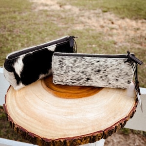 Black and White Genuine Cowhide and Leather Western Makeup Bag Travel Case