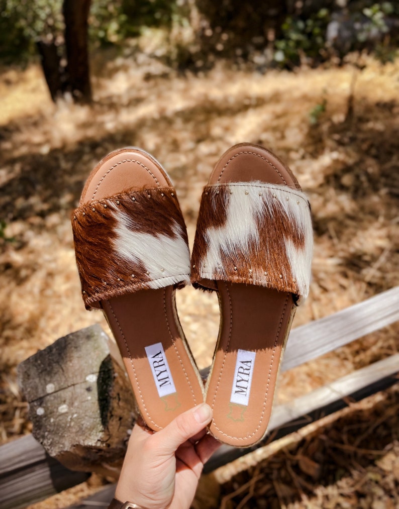 Genuine Cowhide Western Sandals Outdoor Flipflops Flats Etsy