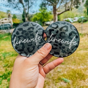 Custom Resin Black Onyx Leopard Print  Lineman Wife Linewife Linebabe  Car Coaster Accessory