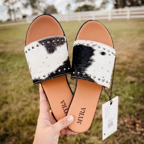 Cowhide Sandals Etsy