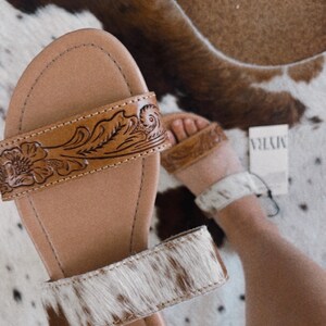 Genuine Cowhide Leather Sandals for Women - Western Tooled Leather ...