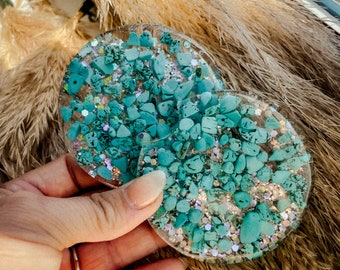 Custom Resin Western Turquoise Stone and Glitter Car Coaster