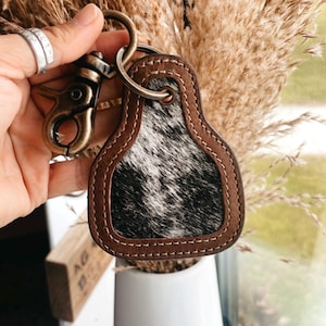 Genuine Cowhide and Leather Keychains, Ear Tag Keychains, Western and Boho Keychains, Car Accessories, Keychains