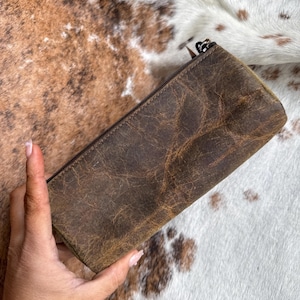 Brown Genuine Leather Western Makeup Bag Travel Case