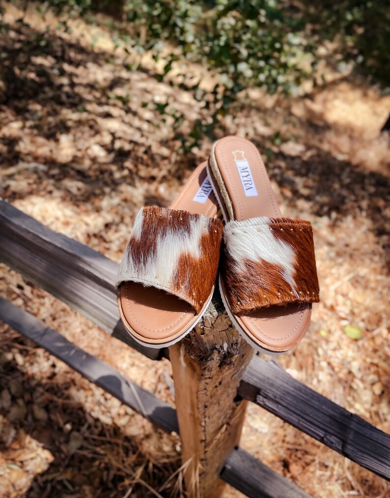 Genuine Cowhide Western Sandals Outdoor Flipflops Flats Etsy