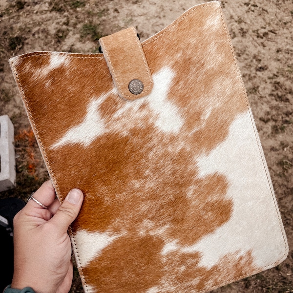 Brown and White Genuine Cowhide IPad Case