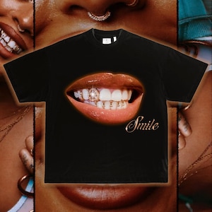 GRILLZ Streetwear Grafik-T-Shirt | Lächeln, Unisex-T-Shirt, bedrucktes Grafik-T-Shirt, individuelles Design, ASAP Rocky, Hip-Hop-T-Shirt,