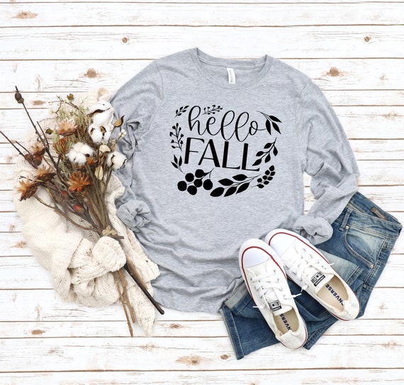 Hello Fall Long Sleeve Cute Fall Shirt Fall T Bella Canvas Tee Womens Graphic Tee Etsy Canada