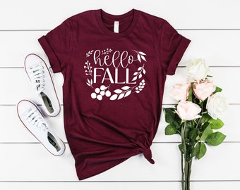 Hola camisa de otoño, camisa de otoño, linda camisa de otoño de las mujeres, regalo para mamá, linda camisa de otoño, otoño T, Bella Canvas tee, camiseta gráfica de mujer