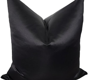 Solid Jet Silk Satin Black Pillow Cover || Black Satin Pillow Cover ||  Cushion Cover || Throw Pillow Cover|| Livingroom/Bedroom