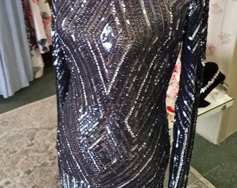 Adrianna Papell Sequin Beaded Long Sleeve Dress