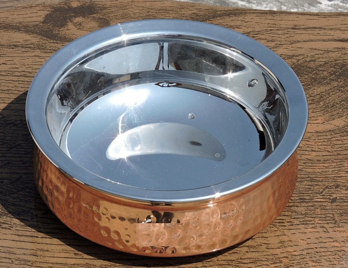 Hammered Steel Copper Handi Serving Bowl Pure Copper Serving Etsy