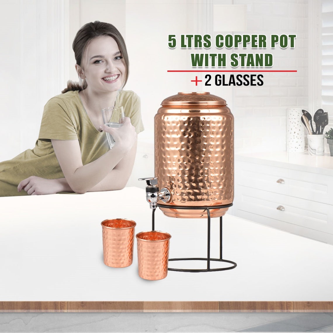 Hammered 5 Litre Copper Water Dispenser Matka/Pot Container Etsy