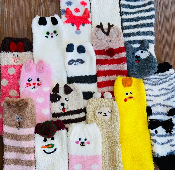 Christmas Gift Fuzzy Socks Soft Cute Funny Animal Kids Womens Design  Microfiber Slipper Socks Cozy Fuzzy Winter Warm Socks 