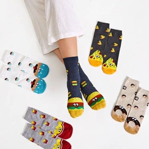 Food Socks Fun Socks Crazy Socks Girls Socks Boys Socks Burger Donots Cheese Cup Cake Pizza Fries Socks Cotton Gift Set Xmas Christmas
