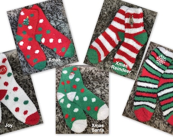 Christmas Fuzzy Socks Holiday Socks Soft Cute Funny Animal Kids Womens Design Microfiber Slipper Socks Cozy Fuzzy Winter Warm Socks