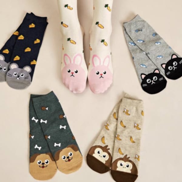 Animal Socks Fun Socks Crazy Socks Cute Socks Pets Socks Girls Socks Boys Socks Monkey Bunny Cat Dog Socks Cotton Gift Set Xmas Christmas