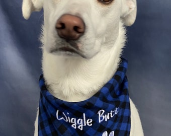 Personalized Dog Scarf Custom Dog Bandana Cat Scarf Buffalo Plaid Pet Bandana Flannel Wiggle Butt