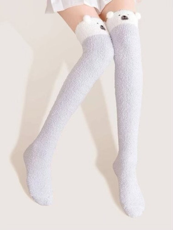 Yellow fleece thigh high socks, Socks plus size, Fuzzy socks