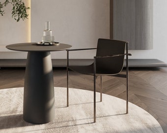 Round Anthracite colour  Dining Table D69cm - 27.2inch / H74cm - 29.1inch / Japandi design / single leg / single base many colours available
