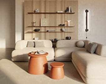 Japandi Coffee Table Set, Terracotta Low Side Table