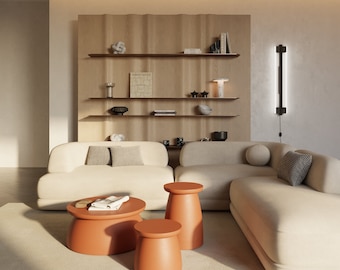Terracotta Coffee Table Set: Japandi Style Painted MDF