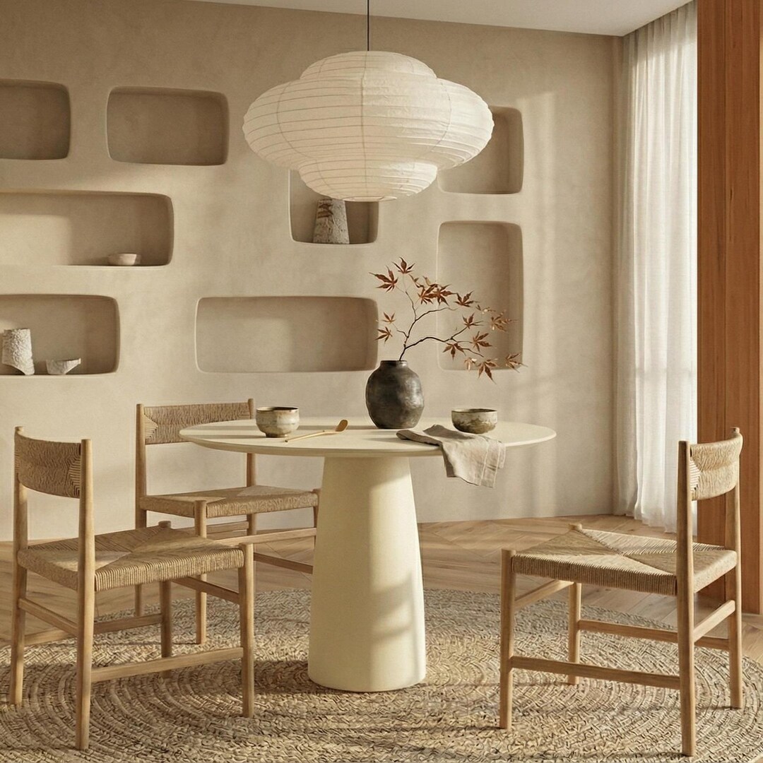 Beige Round Dining Table: Modern Minimalist, Space Saving (38.6 Inches ...
