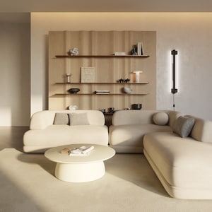 Japandi style Coffee table Earth1 I Beige color I For Designers I Any color I Low table I Mini table I Unique I One leg I 60cm diameter