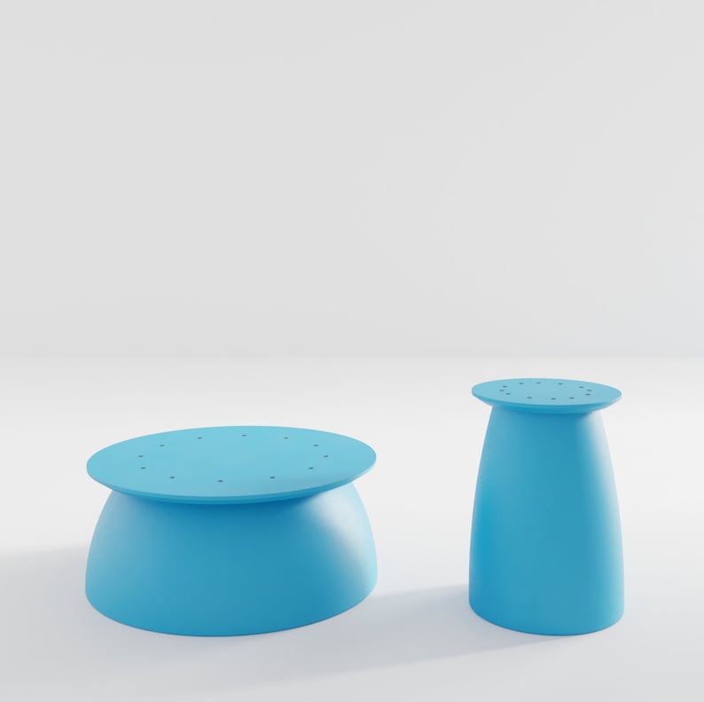 Kopar. beige colour coffee table bases set / japandi design / round bases / many tabletops can be mounted / many colours available / RAL 5012 Baby Blue