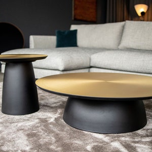 Kopar. beige colour coffee table bases set / japandi design / round bases / many tabletops can be mounted / many colours available / RAL 9005 Black