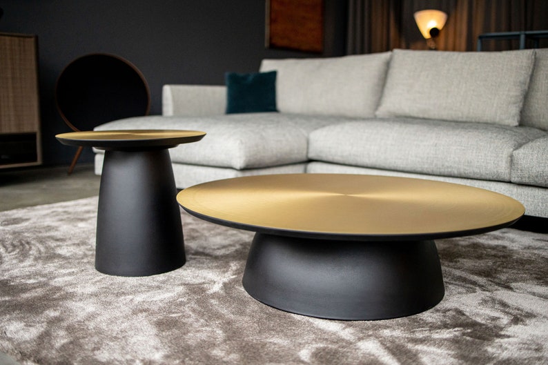 Kopar. beige colour coffee table bases set / japandi design / round bases / many tabletops can be mounted / many colours available / RAL 9005 Black