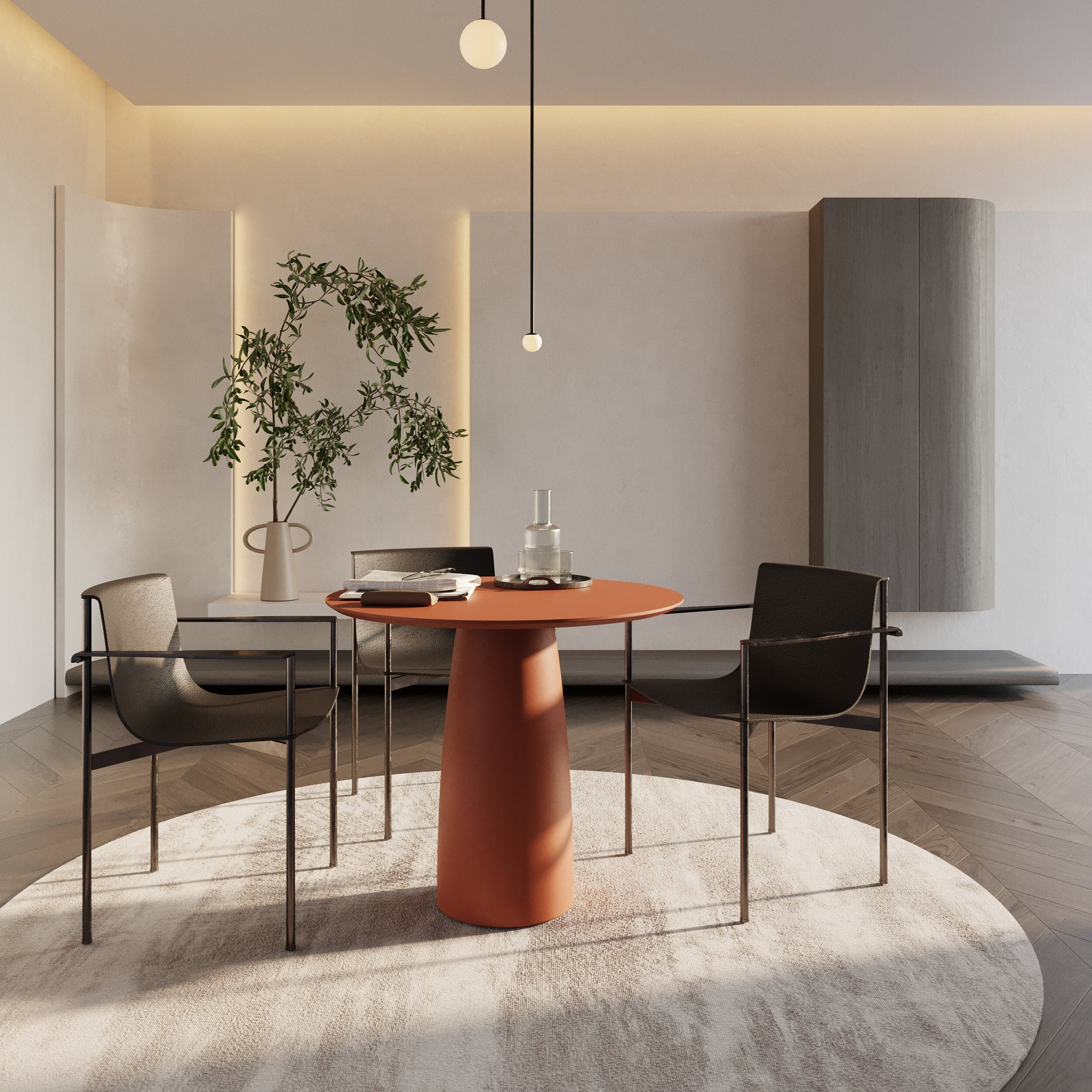 Japandi Design Round Terracotta Colour Dining Table D850 / - Etsy