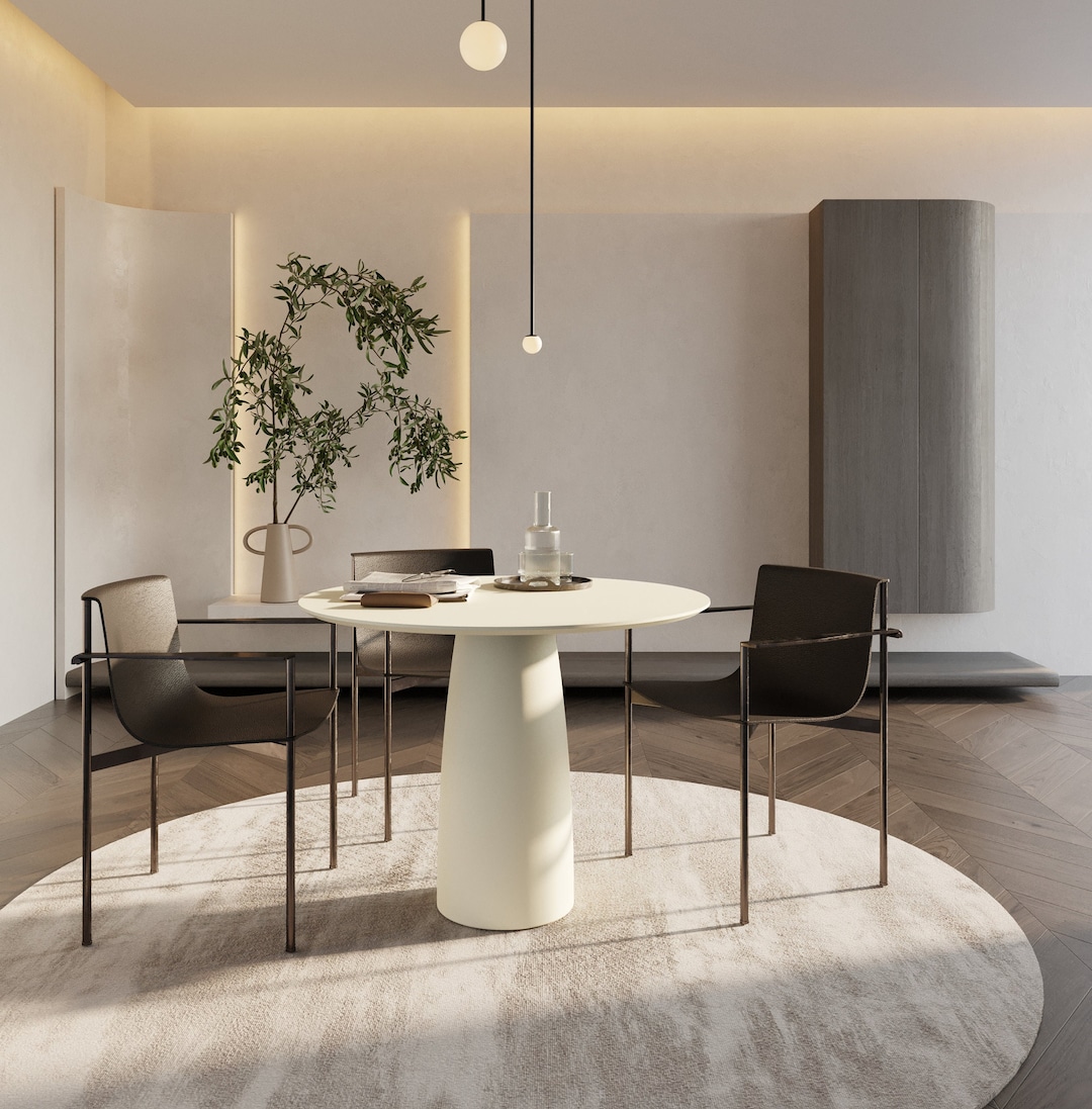 Beige Colour Beige Dining Table D98cm 38.6inches / More Colours