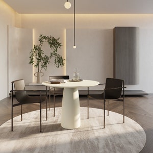 Beige colour Beige Dining Table d98cm - 38.6inches / More colours / Minimalistic / Modern /  One Leg Single base Space saving High quality