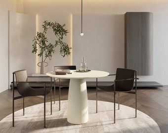 Beige colour Beige Dining Table d98cm - 38.6inches / More colours / Minimalistic / Modern /  One Leg Single base Space saving High quality
