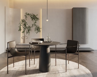 Round Anthracite colour dining table / 3 tabletop sizes / Many colours / Single base /  Special colour PM / Japandi design /
